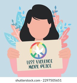 Girl character holding a post with peace symbol Vector