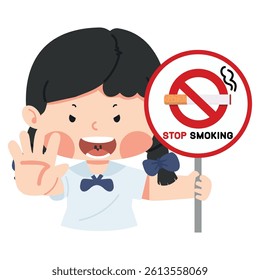 Girl Character Holding Stop Smoking Sign cartoon