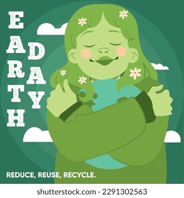 Girl character hugging planet Earth Earth day poster Vector