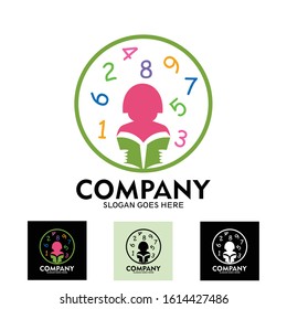 girl character logos read and learn number books, education, learning, science