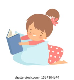 Girl Character Lying on Pillow and Learning How to Read