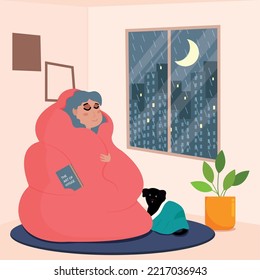 Girl character on a blanket Hygge Scenario Vector