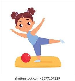 Girl Character on Mat Do Yoga as Sport Vector Illustration