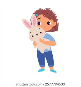 Girl Character Play Toy Plush Bunny Vector Illustration