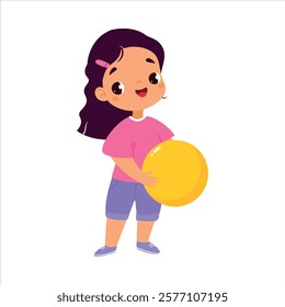 Girl Character Play Toy Yellow Ball Vector Illustration