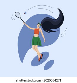 Girl character playing badminton with shuttlecock