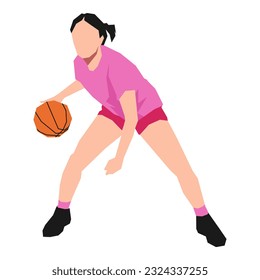 girl character is playing and dribbling a basketball. can be used for basketball, sport, activity, training, etc. flat vector illustration.