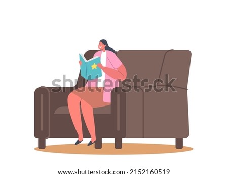 Girl Character Reading Book Sitting on Armchair at Home or Library. Kid Studying, Schoolgirl Learning, Read Fairytale Story. School Lesson, Education and Knowledge Concept. Cartoon Vector Illustration