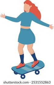 Girl Character with Roller Skates. Vector Graphic Illustration in Flat Cartoon Design