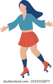 Girl Character with Roller Skates. Vector Graphic Illustration in Flat Cartoon Design