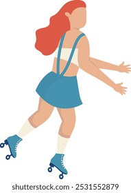 Girl Character with Roller Skates. Vector Graphic Illustration in Flat Cartoon Design