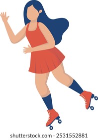 Girl Character with Roller Skates. Vector Graphic Illustration in Flat Cartoon Design