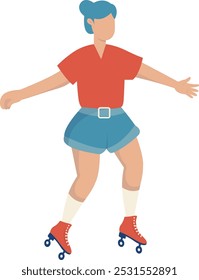 Girl Character with Roller Skates. Vector Graphic Illustration in Flat Cartoon Design