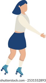 Girl Character with Roller Skates. Vector Graphic Illustration in Flat Cartoon Design