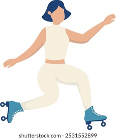 Girl Character with Roller Skates. Vector Graphic Illustration in Flat Cartoon Design