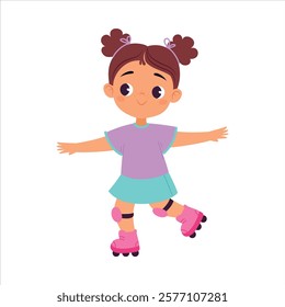 Girl Character Roller Skating Do Sport Vector Illustration