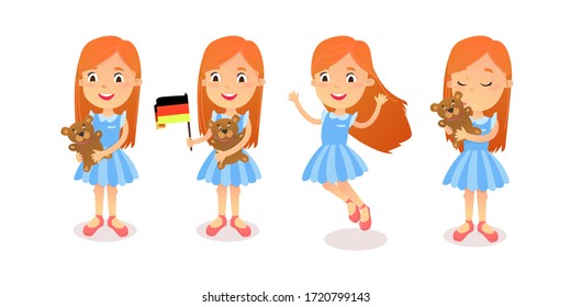 Girl character set. Cartoon girl. Character set poses and emotions for animation and illustrations.