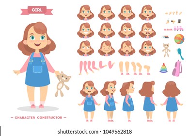 Girl character set with poses and eothions.