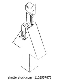 girl character sitting on top of arrow isometric