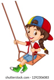 A girl character sitting on wooden swing illustration