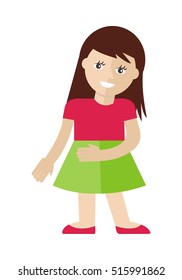 Girl character vector in flat design. Smiling cute child in casual clothes. Illustration for childhood, fashion, human concepts, app icons, logo, infographics design. Isolated on white background