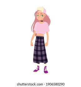 girl character wearing trendy clothes youth culture vector illustration