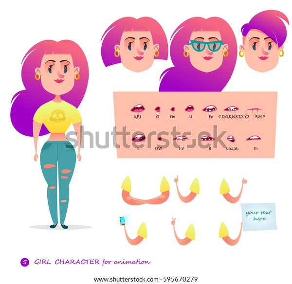 Girl character for your scenes.Parts of body template for design work