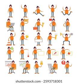 girl characters in different poses illustration set