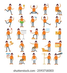 girl characters in different poses illustration set