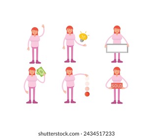 girl characters set in various poses illustration