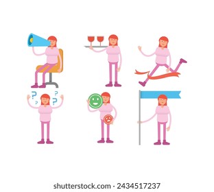 Personajes de chica ambientados en varias poses ilustración