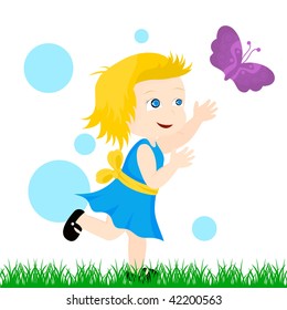 girl chasing butterfly