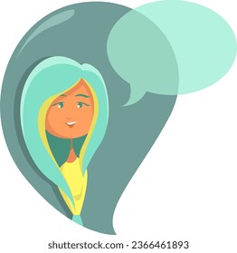 Girl with chat bubble, illustration, vector on a white background.
