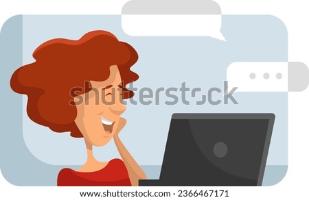Girl chating on a computer, illustration, vector on a white background.