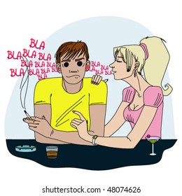 Girl chatters, the guy got tired and not listen her