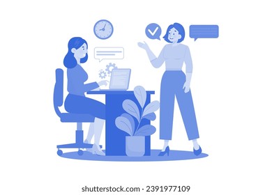 Girl Chatting With Employees Illustration concept on white background