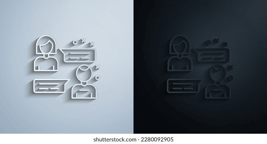 Girl chatting man paper icon with shadow effect vector illuistration design