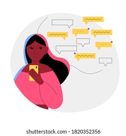Girl chatting with someone on white background abstract modern style 