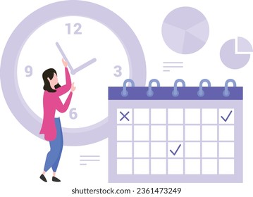 The girl is checking the appointment calendar.
