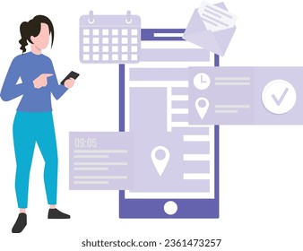 The girl is checking her appointments on her mobile phone.