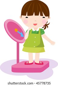 Girl checking her weight on a scale