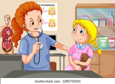 A Girl Checkup with Doctor illustration