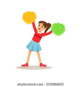 Girl Cheerleader, Creative Child Practicing Arts In Art Class, Kids And Creativity Themed Illustration