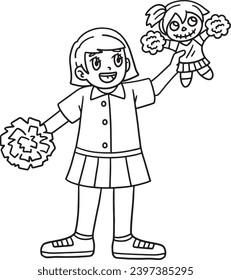 Girl with a Cheerleader Doll and Pompoms Isolated