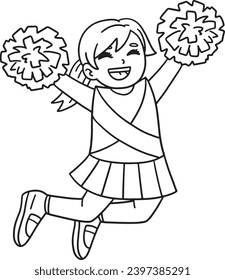 Girl Cheerleader Jumping with Pompoms Isolated