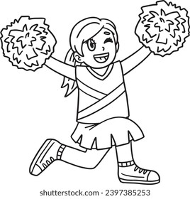 Girl Cheerleader Kneeling with Pompoms Isolated