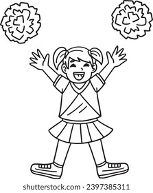 Girl Cheerleader with Pompoms Isolated Coloring 