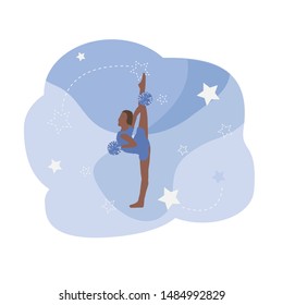 Girl from the cheerleading team with pompons on a white background.
