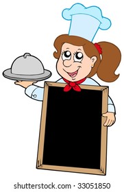 Girl chef with blackboard - vector illustration.