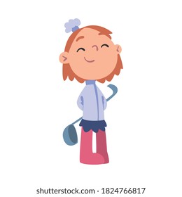 Girl Chef with Ladle, Cute Child Cooker Character Wearing White Hat and Apron Cooking Delicious Food on Kitchen Cartoon Style Vector Illustration